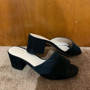 Black suede open toe mules from Aldo